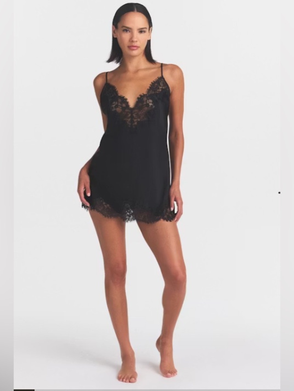 SKIMS LACE MINI SLIP DRESS•SMALL•ONYX• 97%SILK• MSRP $198.00 BNWT